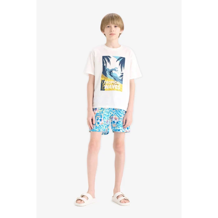 Defacto E5185 Turkuaz Erkek Çocuk Desenli Deniz Şortu