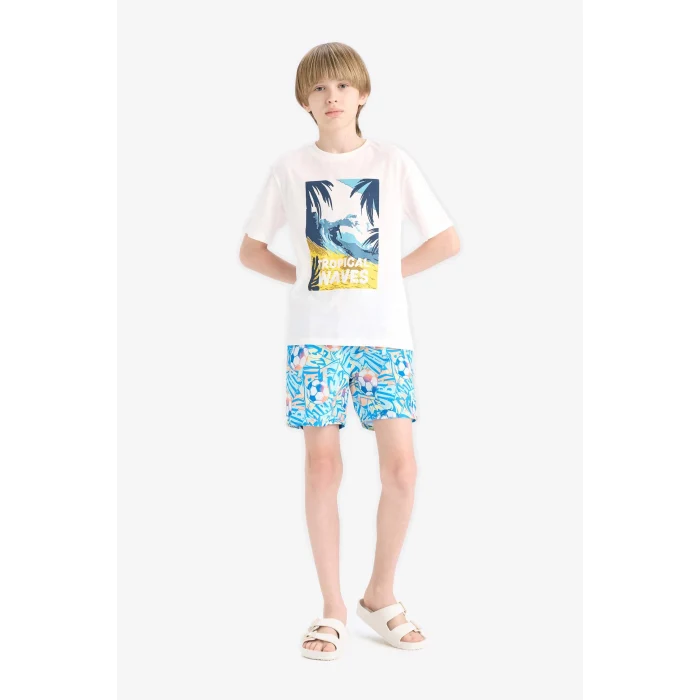 Defacto E5185 Turkuaz Erkek Çocuk Desenli Deniz Şortu