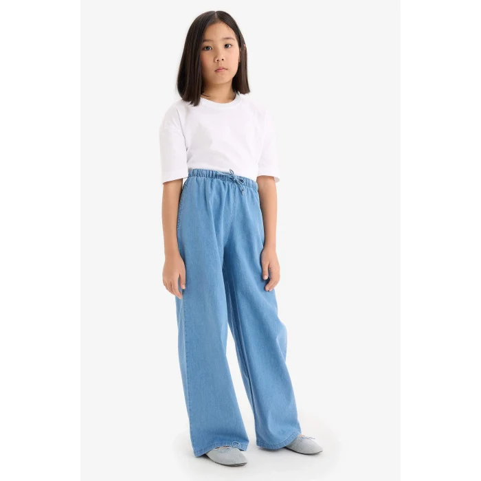 Defacto D7101 Mavi Kız Çocuk Wide Leg Geniş Paça Jean Pantolon