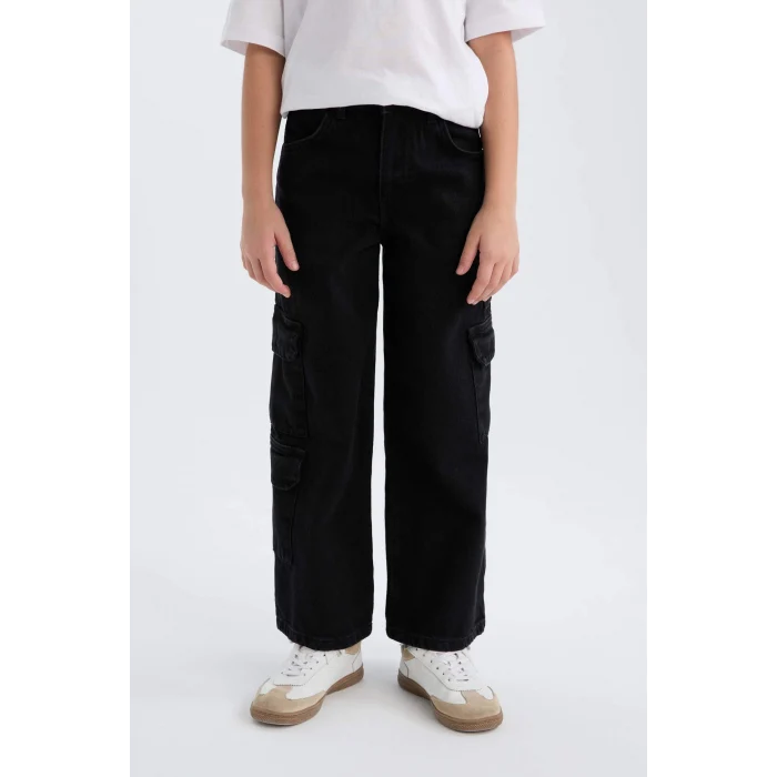 Defacto D7373 DENIM Kız Çocuk Wide Leg Kargo Geniş Paça Jean Pantolon