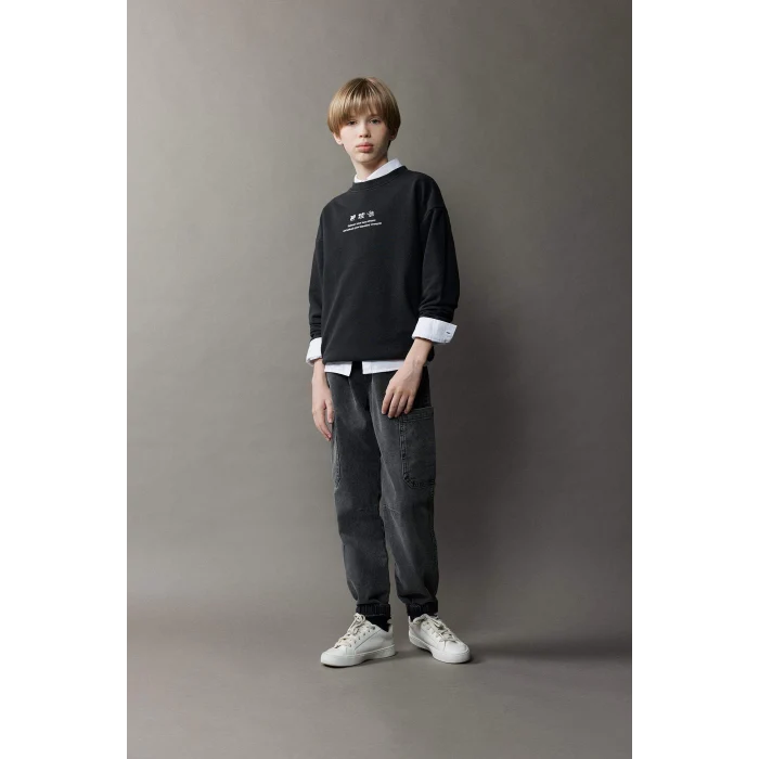 Defacto D7037 Siyah Erkek Çocuk Jogger Fit Jean Pantolon