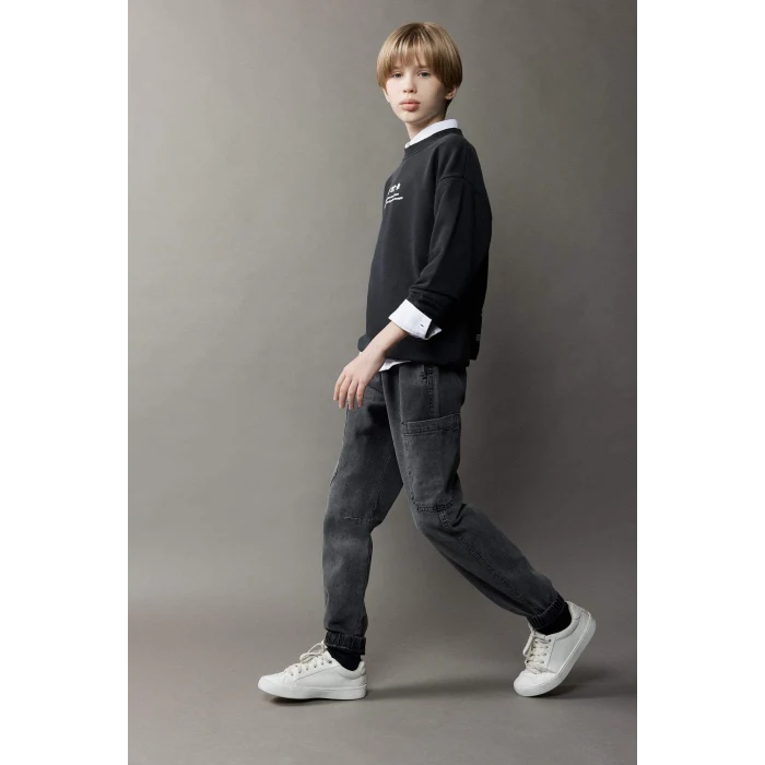 Defacto D7037 Siyah Erkek Çocuk Jogger Fit Jean Pantolon