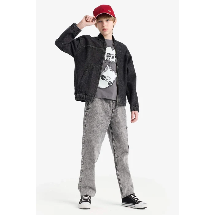 Defacto D6554 Gri Erkek Çocuk Jogger Fit Esnek Bantlı Paça Jean Pantolon