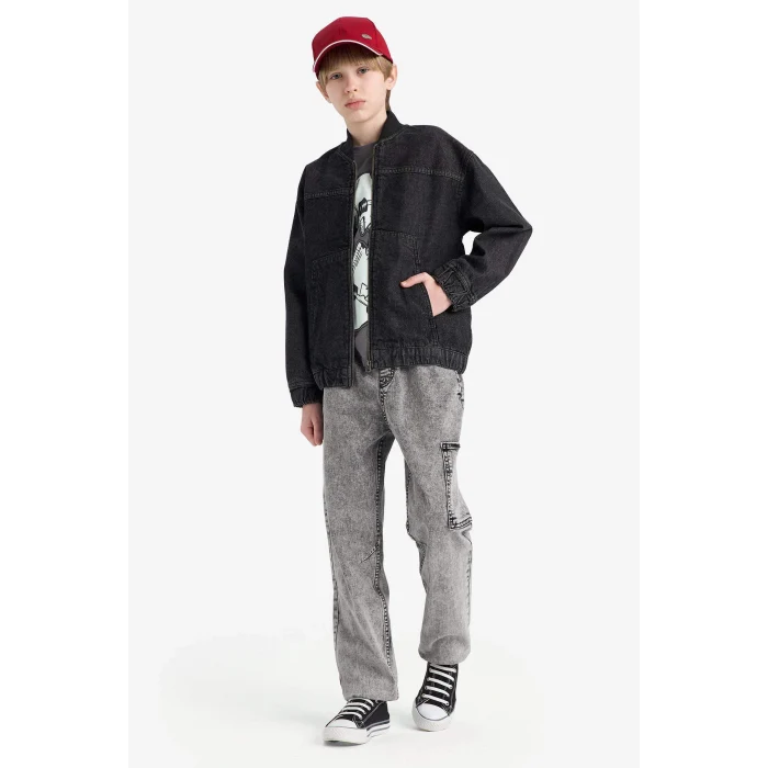 Defacto D6554 Gri Erkek Çocuk Jogger Fit Esnek Bantlı Paça Jean Pantolon