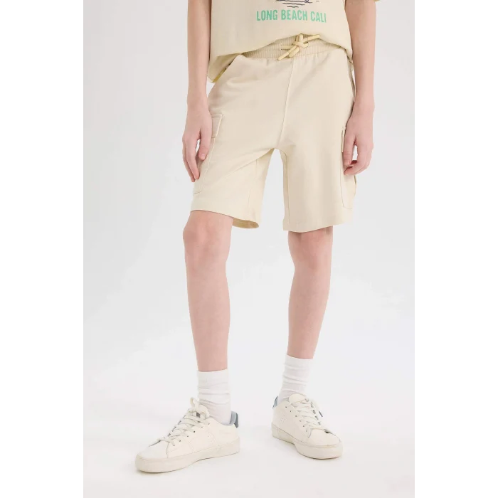 Defacto B5868 Bej Erkek Çocuk Beli Lastikli Kargo Cepli Şort