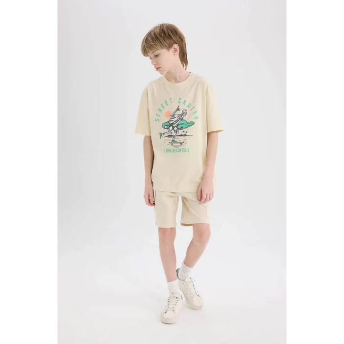 Defacto B5868 Bej Erkek Çocuk Beli Lastikli Kargo Cepli Şort