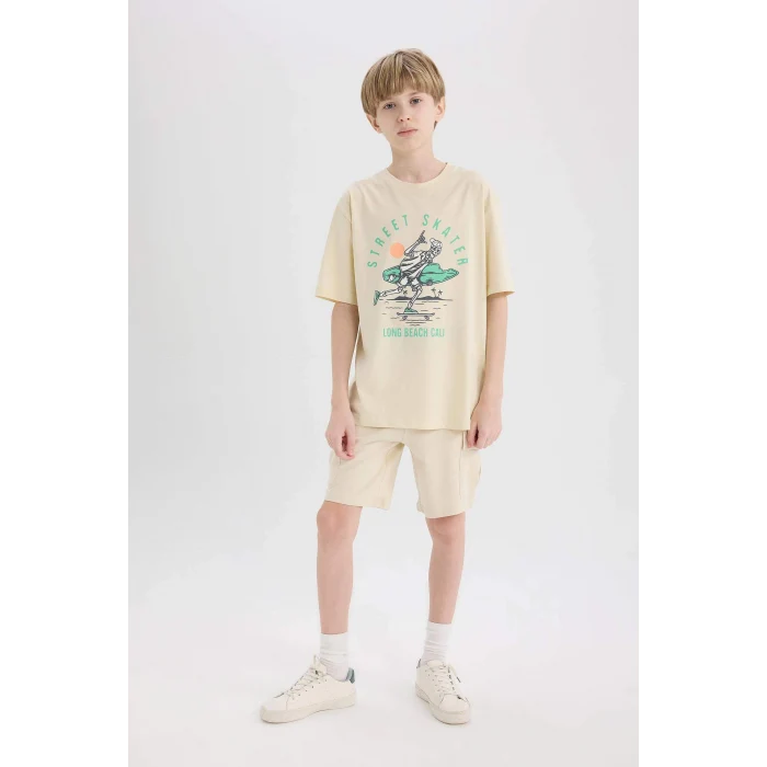 Defacto B5868 Bej Erkek Çocuk Beli Lastikli Kargo Cepli Şort