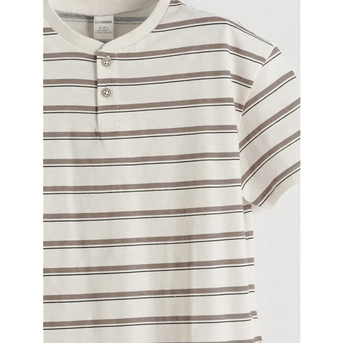 LCW Kids Bej Çizgili Erkek Çocuk Tişört ve Şort 2li
