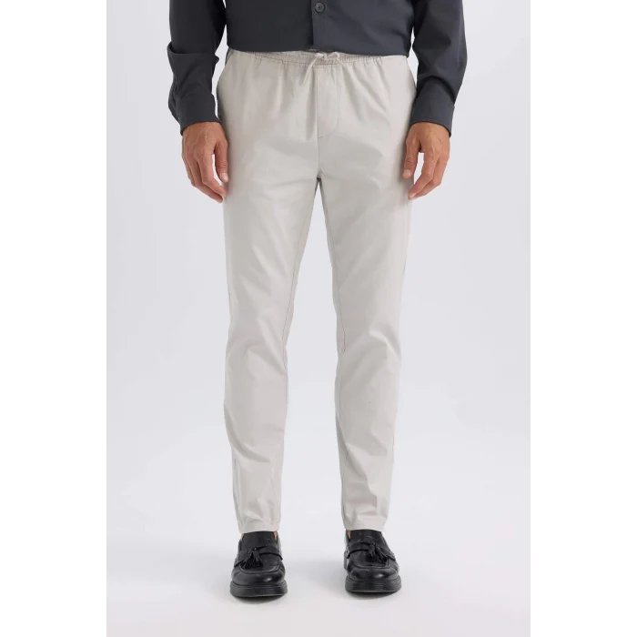 Defacto Z9933 Gri %100 Pamuk Yazlık Jogger Chino Pantolon Beli Bağcıklı Cepli Düz Paça