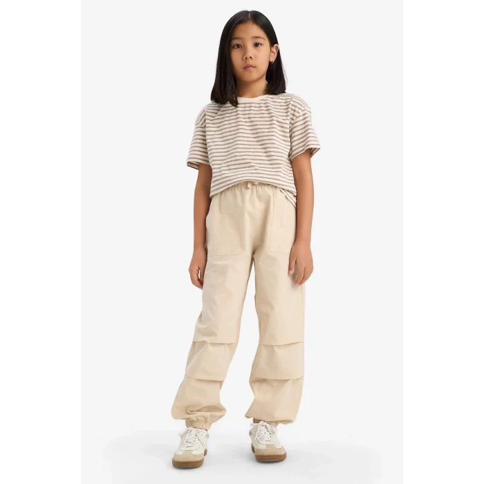 Defacto E0160 Bej Kız Çocuk Paraşüt Jogger Paça Pantolon