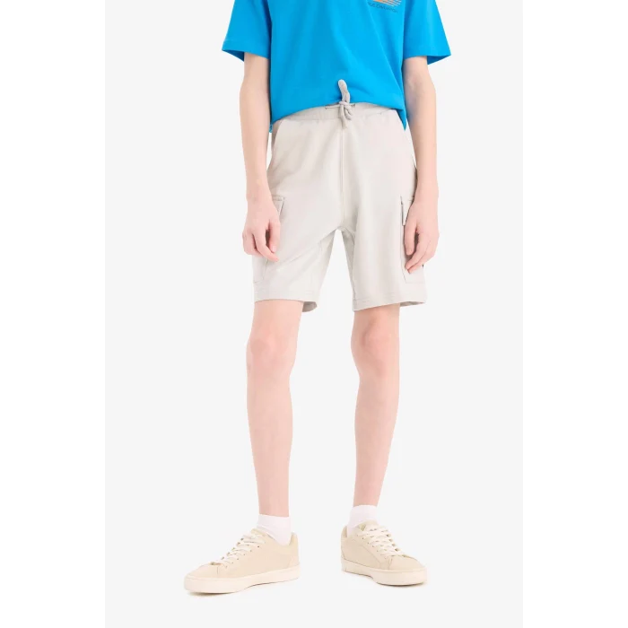 Defacto B5868 Gri Erkek Çocuk Beli Lastikli Kargo Cepli Şort