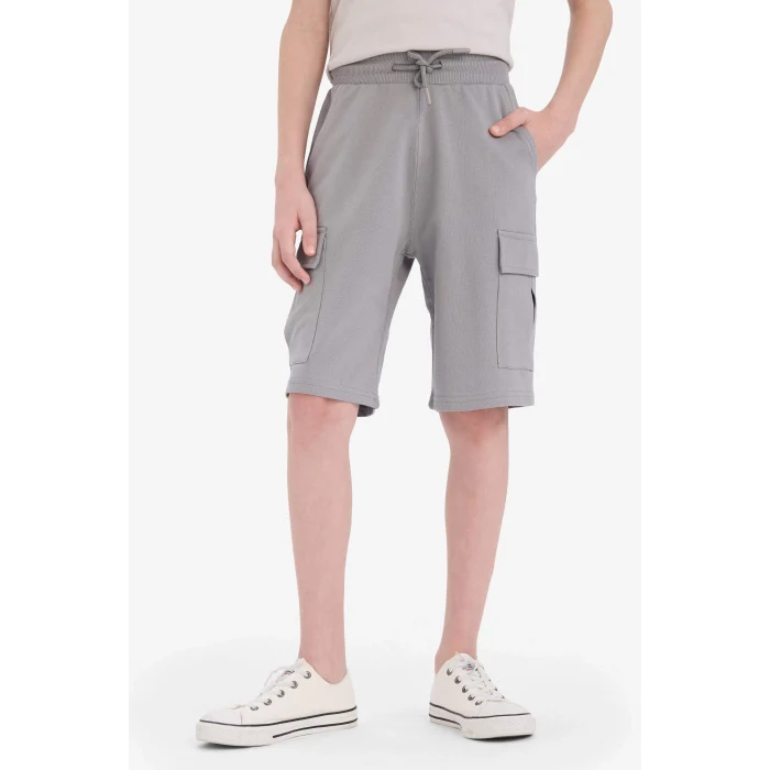 Defacto B5868 Gri Erkek Çocuk Beli Lastikli Kargo Cepli Şort