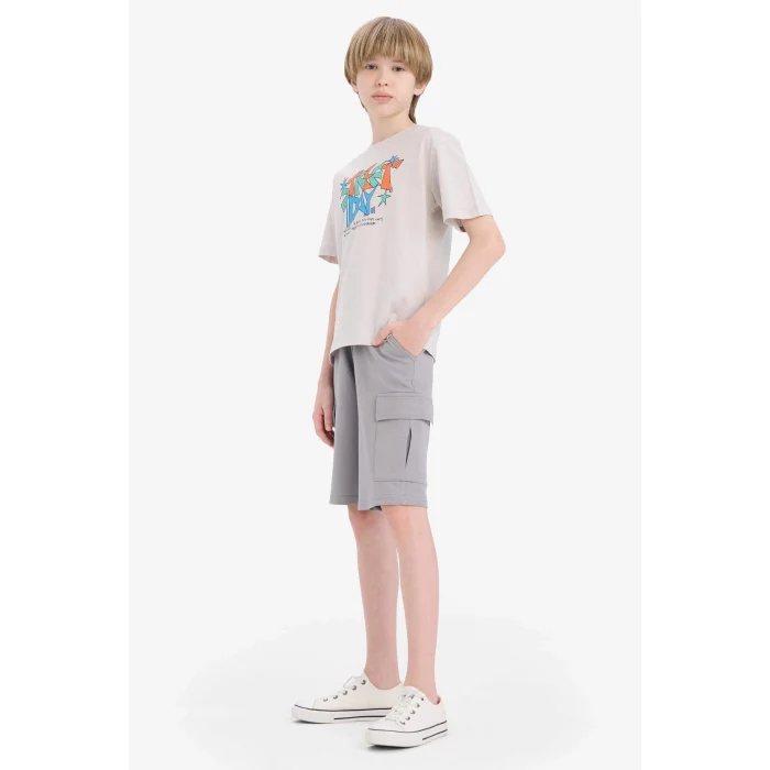 Defacto B5868 Gri Erkek Çocuk Beli Lastikli Kargo Cepli Şort