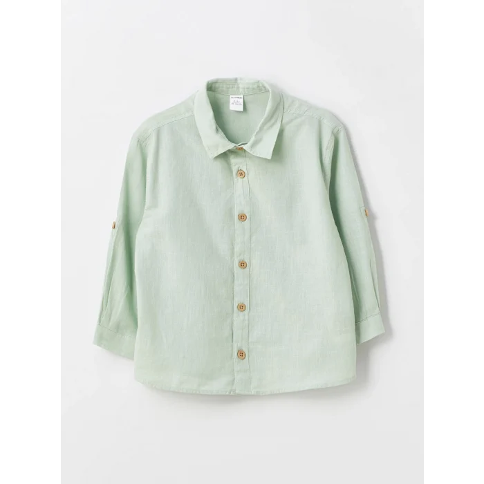 LCW Kids Yeşil Uzun Kollu Basic Pamuklu Erkek Bebek Gömlek ve Pantolon 2li Takım