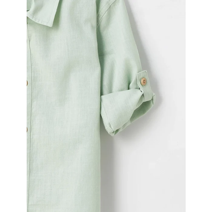 LCW Kids Yeşil Uzun Kollu Basic Pamuklu Erkek Bebek Gömlek ve Pantolon 2li Takım