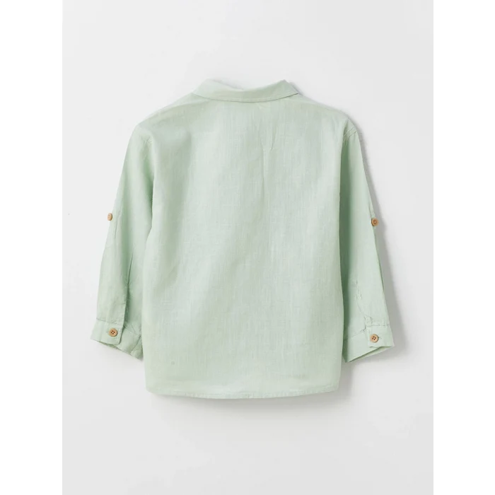 LCW Kids Yeşil Uzun Kollu Basic Pamuklu Erkek Bebek Gömlek ve Pantolon 2li Takım