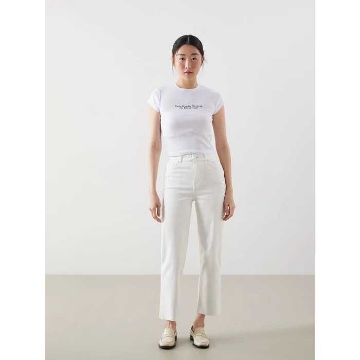 XSIDE Beyaz Bisiklet Yaka Baskılı Kaşkorse Kadın Body