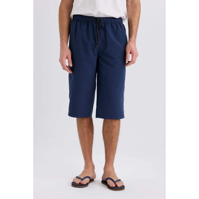 Defacto E0905 Lacivert Long Fit File Astarlı Uzun Boy Kargo Cep Deniz Şortu