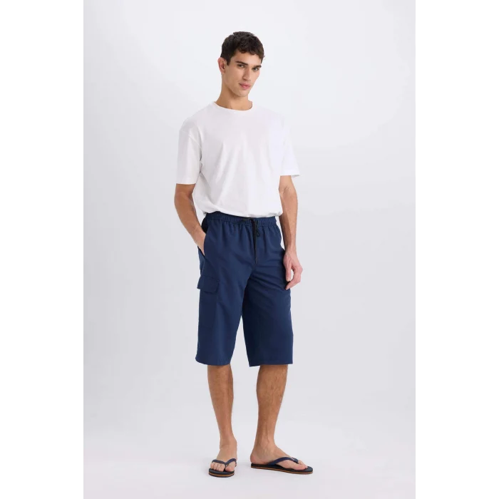 Defacto E0905 Lacivert Long Fit File Astarlı Uzun Boy Kargo Cep Deniz Şortu