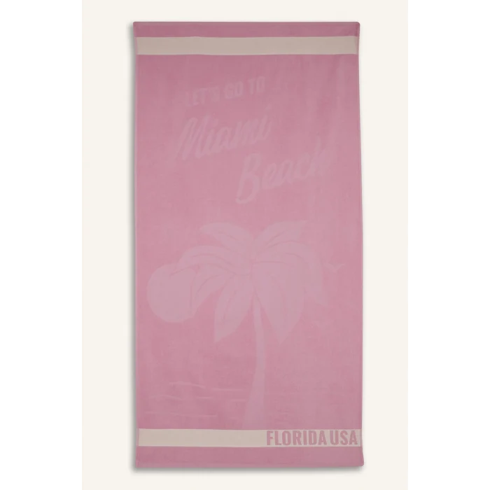 Defacto E3761 Pembe Kadın Desenli Pamuklu Plaj Havlusu