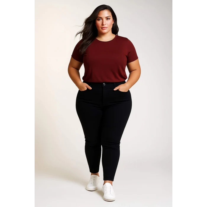 Defacto A9428 Bordo Regular Fit Bisiklet Yaka Basic Düz l Premium Kısa Kollu Bordo Tişört