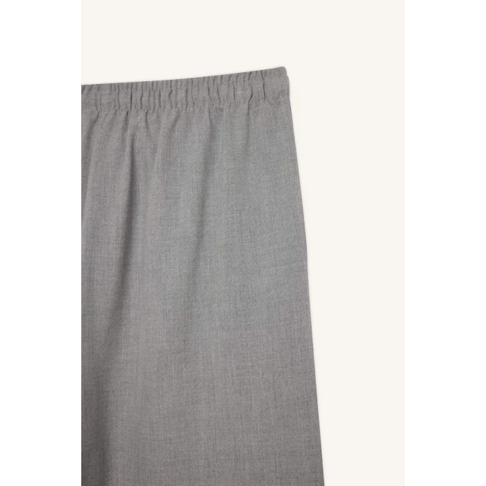 Defacto C1428 Gri Afra x Defacto Coool Wide Leg Kumaş Palazzo Pantolon Geniş Bol Paça Beli Lastikli Bağcıklı Cepli