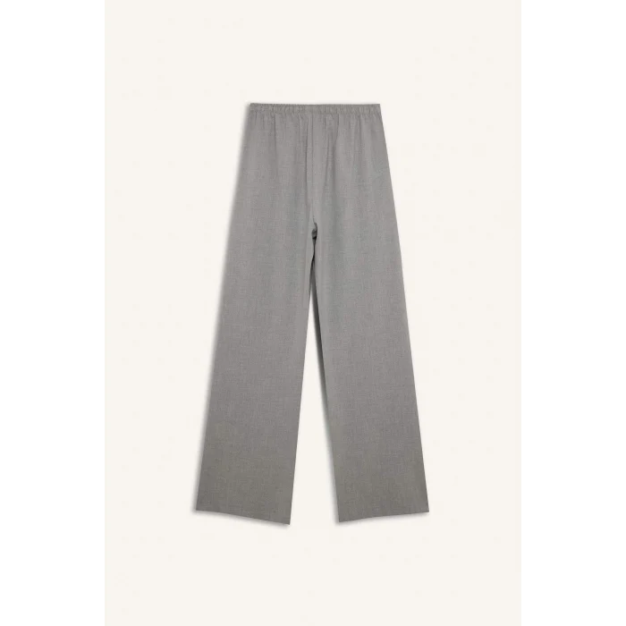 Defacto C1428 Gri Afra x Defacto Coool Wide Leg Kumaş Palazzo Pantolon Geniş Bol Paça Beli Lastikli Bağcıklı Cepli