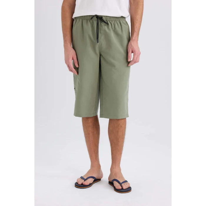 Defacto E0905 Haki Long Fit File Astarlı Uzun Boy Kargo Cep Deniz Şortu