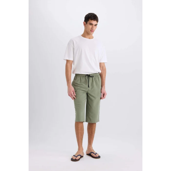 Defacto E0905 Haki Long Fit File Astarlı Uzun Boy Kargo Cep Deniz Şortu