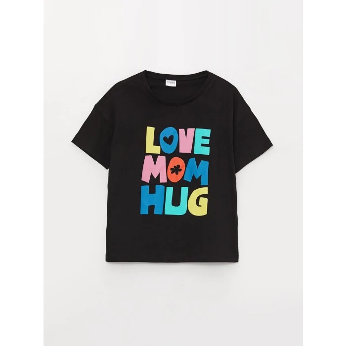 LCW Kids Siyah Bisiklet Yaka Baskılı Kısa Kollu Kız Çocuk Şortlu Pijama Takımı