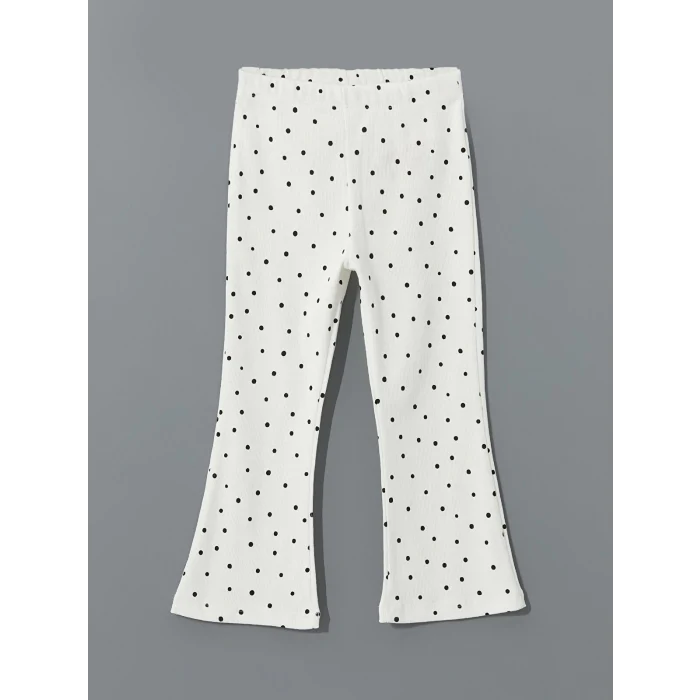 LCW Kids Ekru Beli Lastikli Puantiyeli Kız Çocuk İspanyol Paça Tayt
