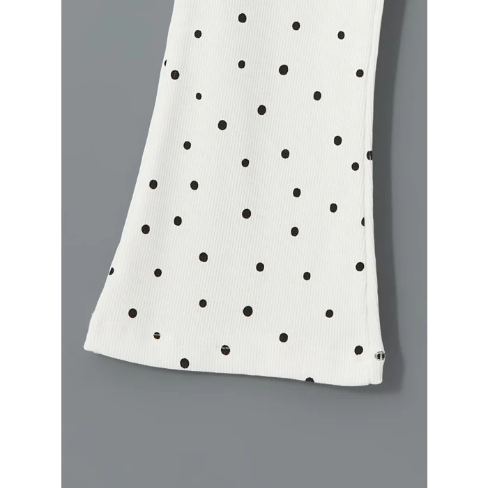 LCW Kids Ekru Beli Lastikli Puantiyeli Kız Çocuk İspanyol Paça Tayt