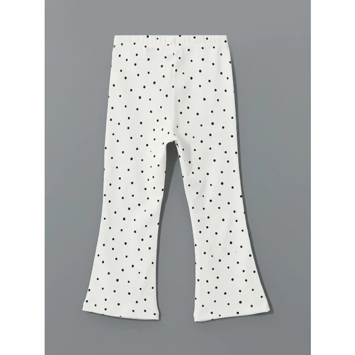 LCW Kids Ekru Beli Lastikli Puantiyeli Kız Çocuk İspanyol Paça Tayt