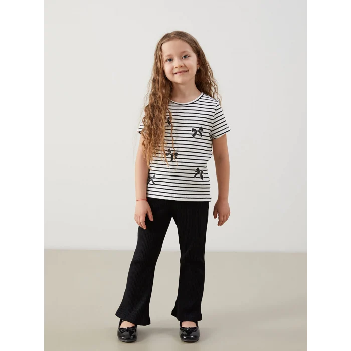 LCW Kids Siyah Beli Lastikli İspanyol Paça Kız Çocuk Tayt