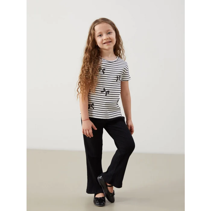 LCW Kids Siyah Beli Lastikli İspanyol Paça Kız Çocuk Tayt