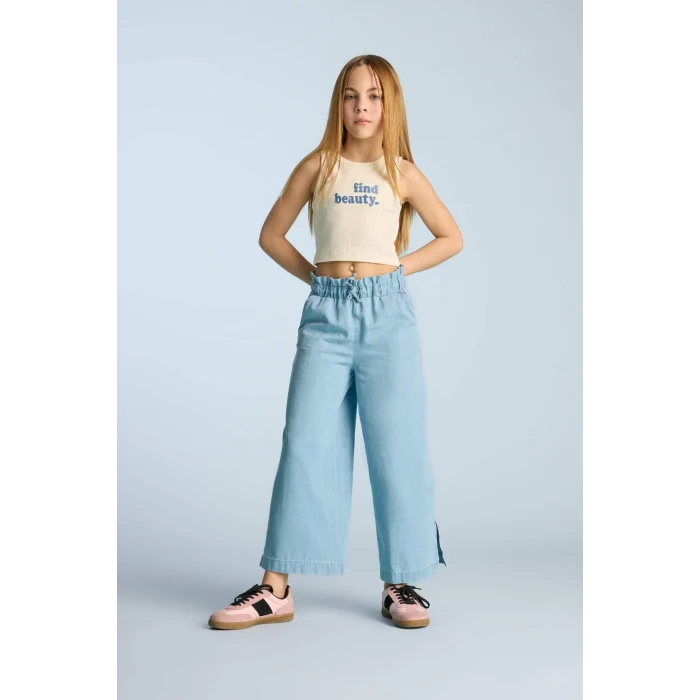 Defacto D7102 Mavi Kız Çocuk Culotte Geniş Paça Jean Pantolon