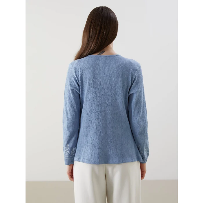 LCW Grace Mavi Bağlamalı Yaka Desenli Kadın Bluz