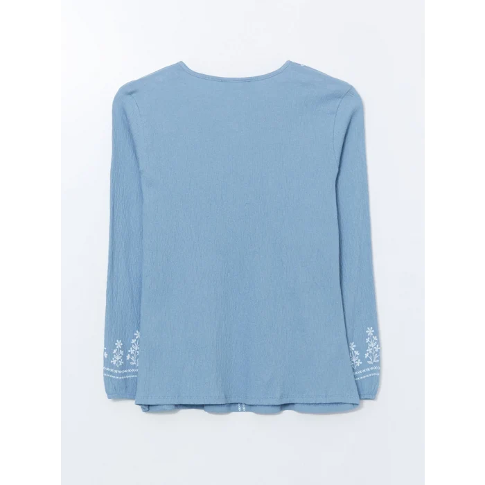 LCW Grace Mavi Bağlamalı Yaka Desenli Kadın Bluz