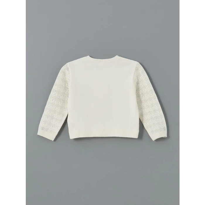 LCW Kids Ekru Bisiklet Yaka Dantelli Kız Çocuk Triko Hırka