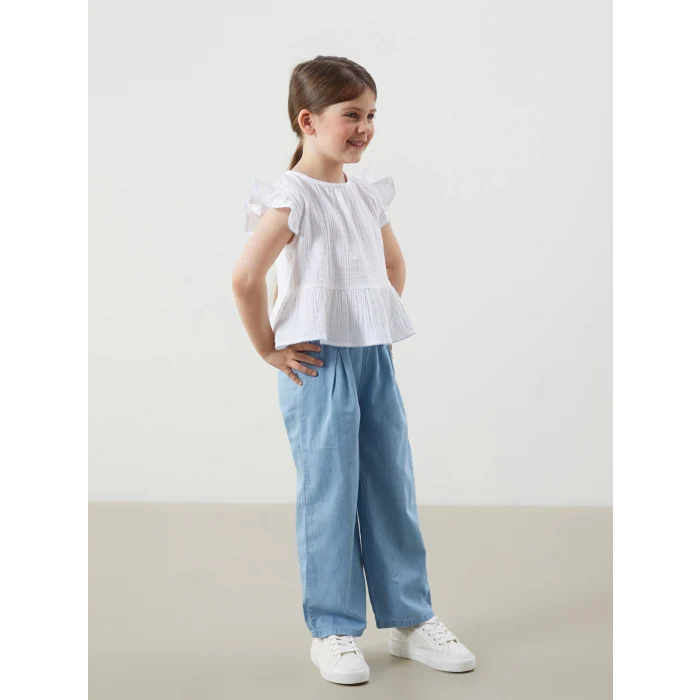 LCW Kids Beyaz Müslin Kız Çocuk Bluz ve Pantolon 2li