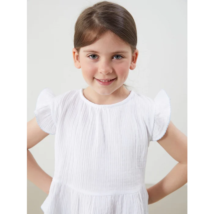 LCW Kids Beyaz Müslin Kız Çocuk Bluz ve Pantolon 2li