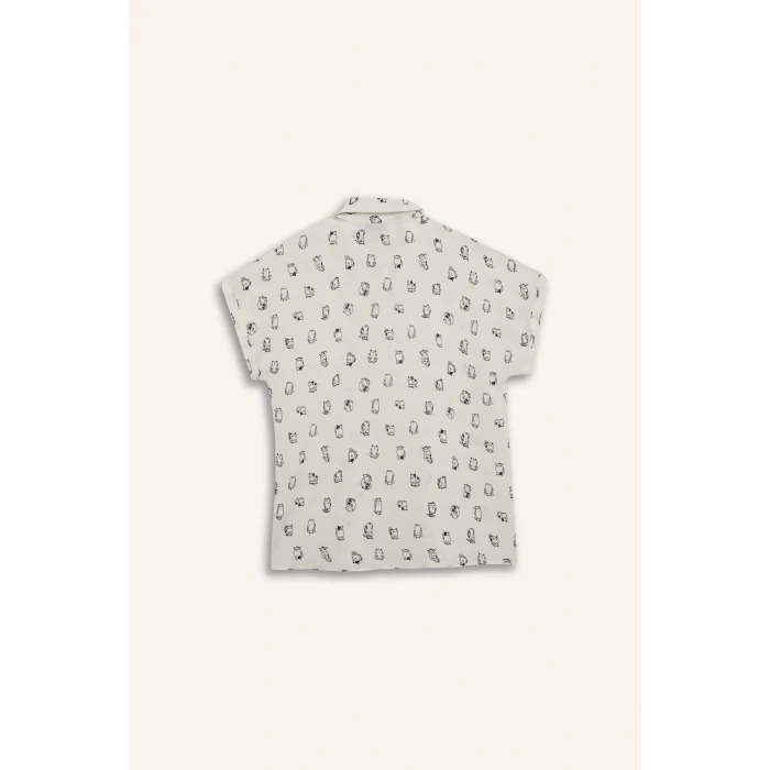 Defacto Z1661 Beyaz Coool Regular Fit Desenli Viskon Kısa Kollu Gömlek