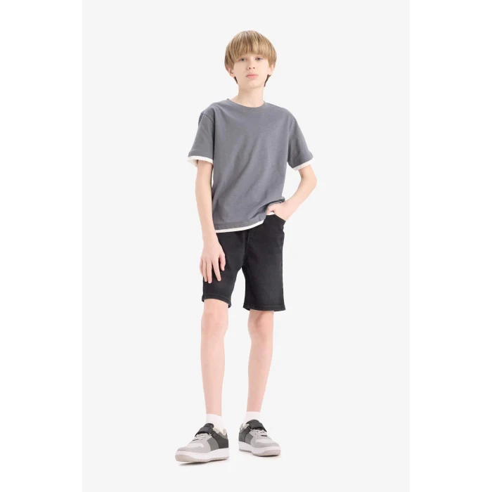 Defacto D7898 Siyah Erkek Çocuk Jean Şort