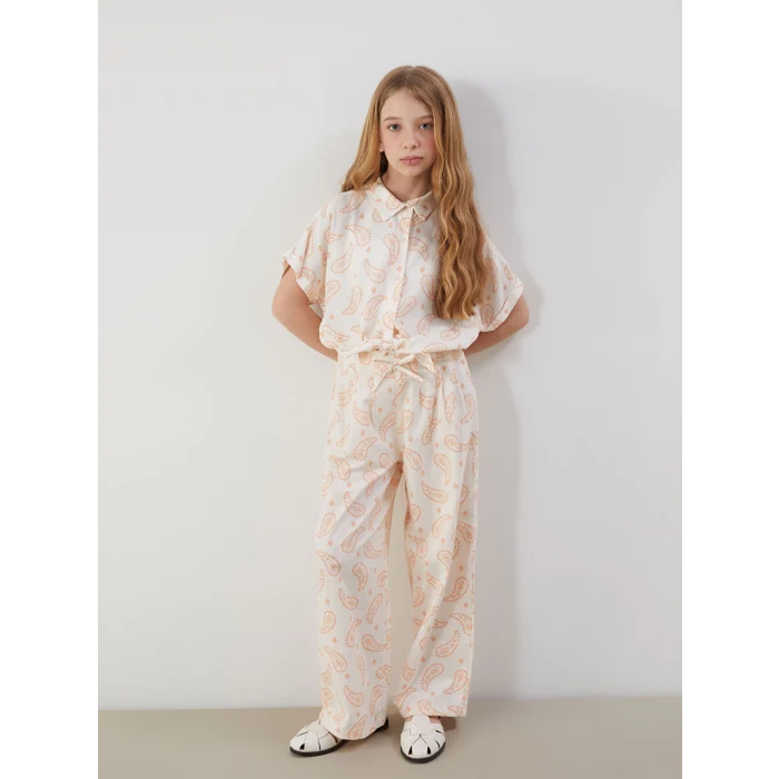 LCW Kids Bej Beli Lastikli Kız Çocuk Pantolon