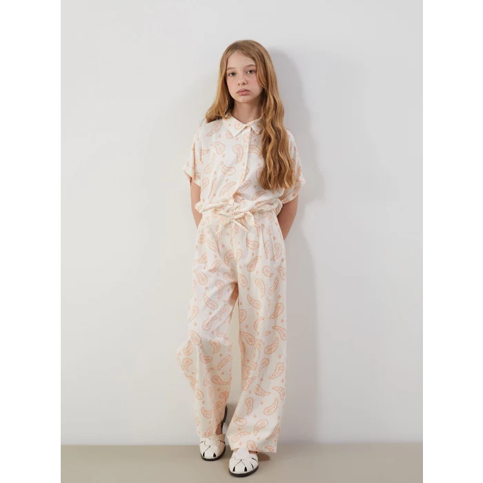 LCW Kids Bej Beli Lastikli Kız Çocuk Pantolon