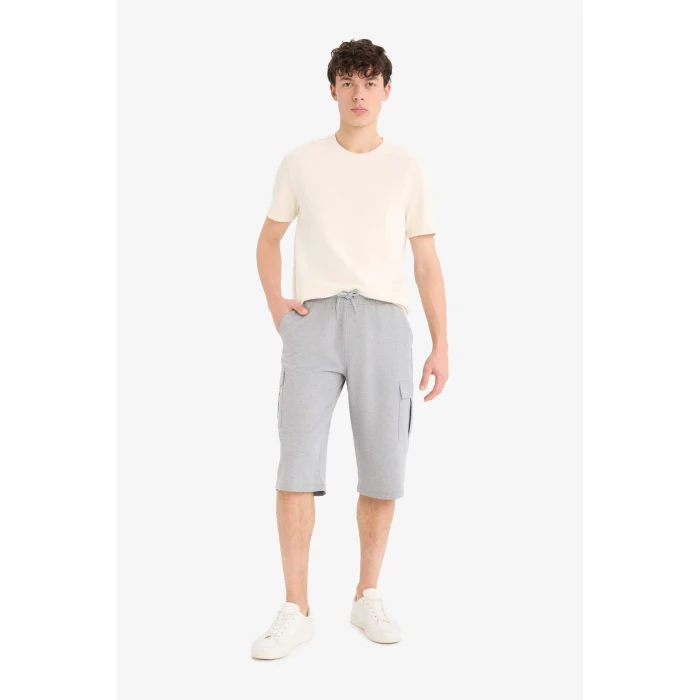 Defacto T4693 Gri Slim Fit Dar Kesim Kargo Cepli Basic Düz Kapri Şort