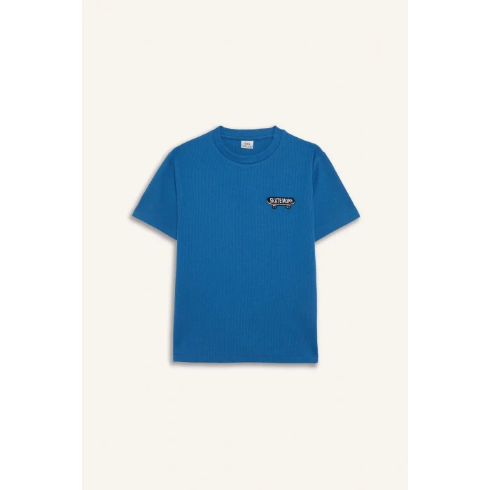 Defacto D9995 Mavi Erkek Çocuk Waffle Pijama Takımı Kısa Kollu Üst Beli Lastikli Şort