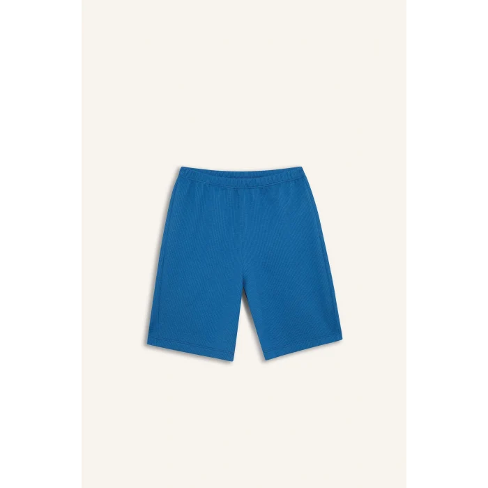 Defacto D9995 Mavi Erkek Çocuk Waffle Pijama Takımı Kısa Kollu Üst Beli Lastikli Şort