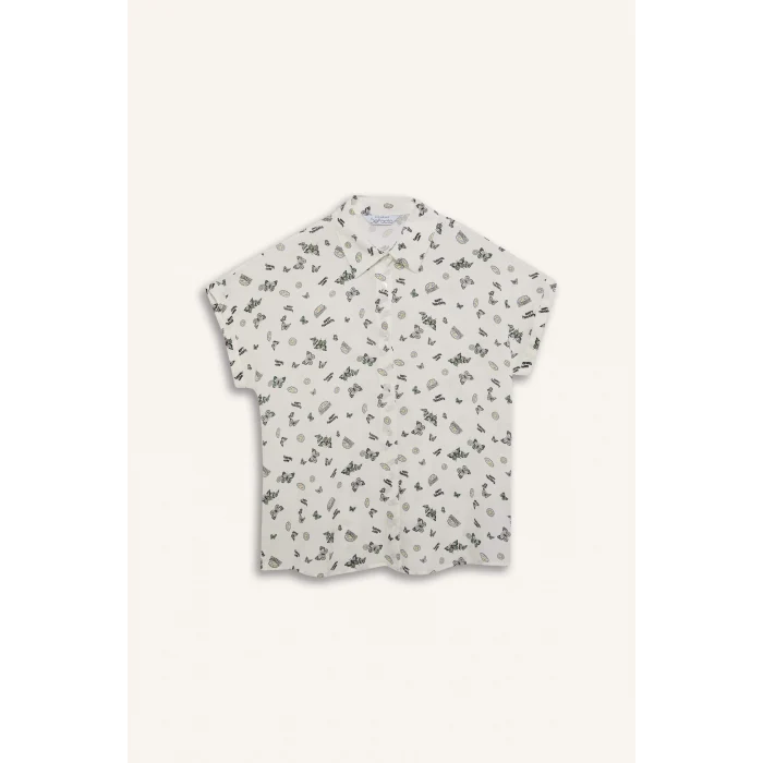 Defacto Z1661 Yeşil Coool Desenli Viskon Kısa Kollu Gömlek