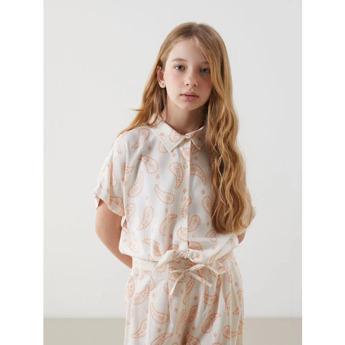 LCW Kids Bej Loose Fit Viskon Kız Çocuk Gömlek